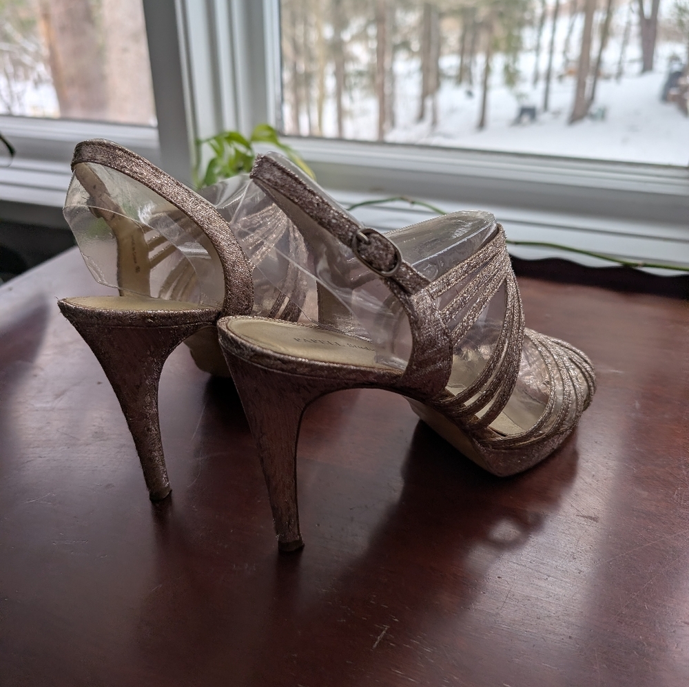 Papell Studio (Adrianna Papell) Gold With Silver Accents Strappy Heels - Picture 4 of 14